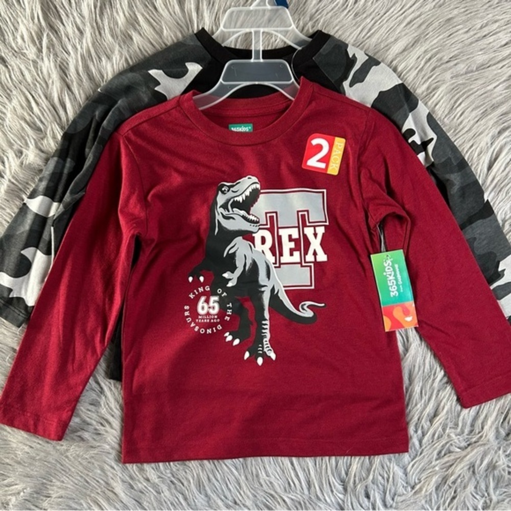 365Kids From Garanimals 2‎ Pack Long Sleeve T-Shirts Boy’s Size 4 Camo Dinosaur